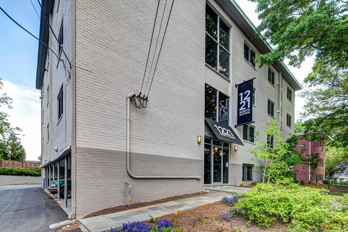 Building exterior photo of 1221 North Quinn, a condo building in the Courthouse neighborhood of Arlington, VA.