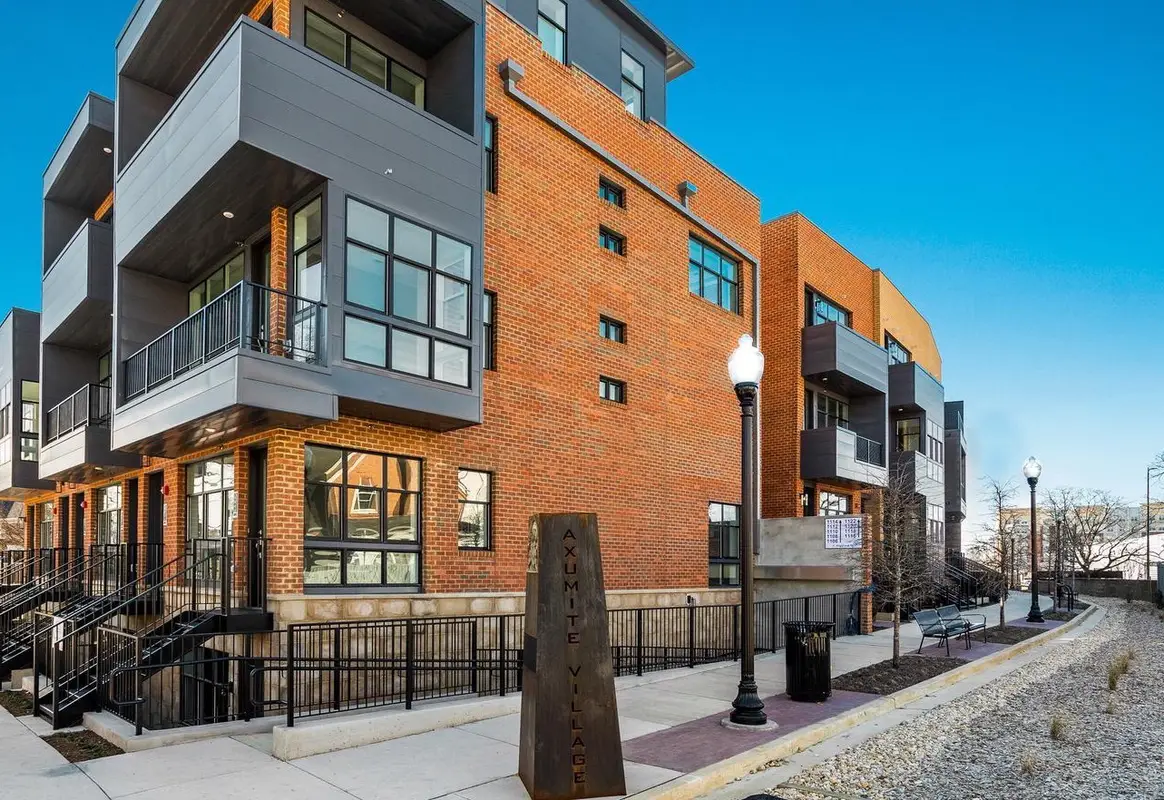 Exterior view of Axumite Village condo building on Columbia Pike in Arlington, VA