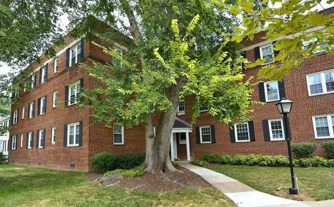 Exterior view of The Arlington condo building in the Shirlington-Fairlington neighborhood of Arlington, VA.