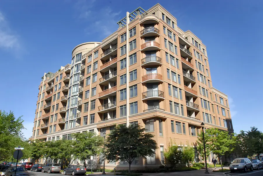 Exterior view of The Monroe condo building in Virginia Square, Arlington, VA