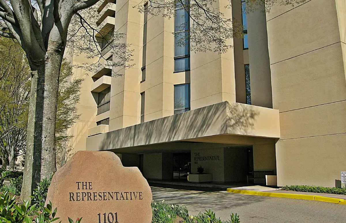 Building exterior photo of The Representative condominium in Pentagon City, Arlington, VA.