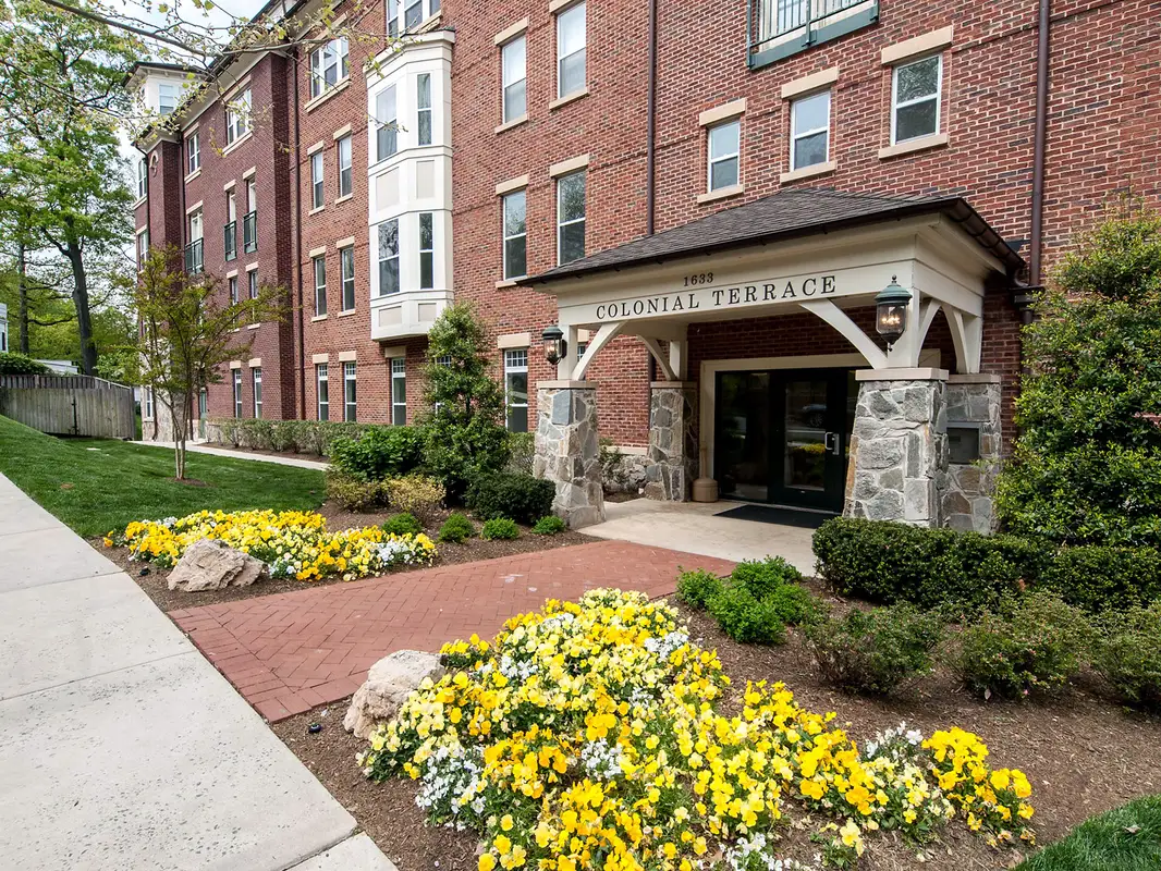 Exterior view of Terrace Lofts condo building in Rosslyn, Arlington, VA